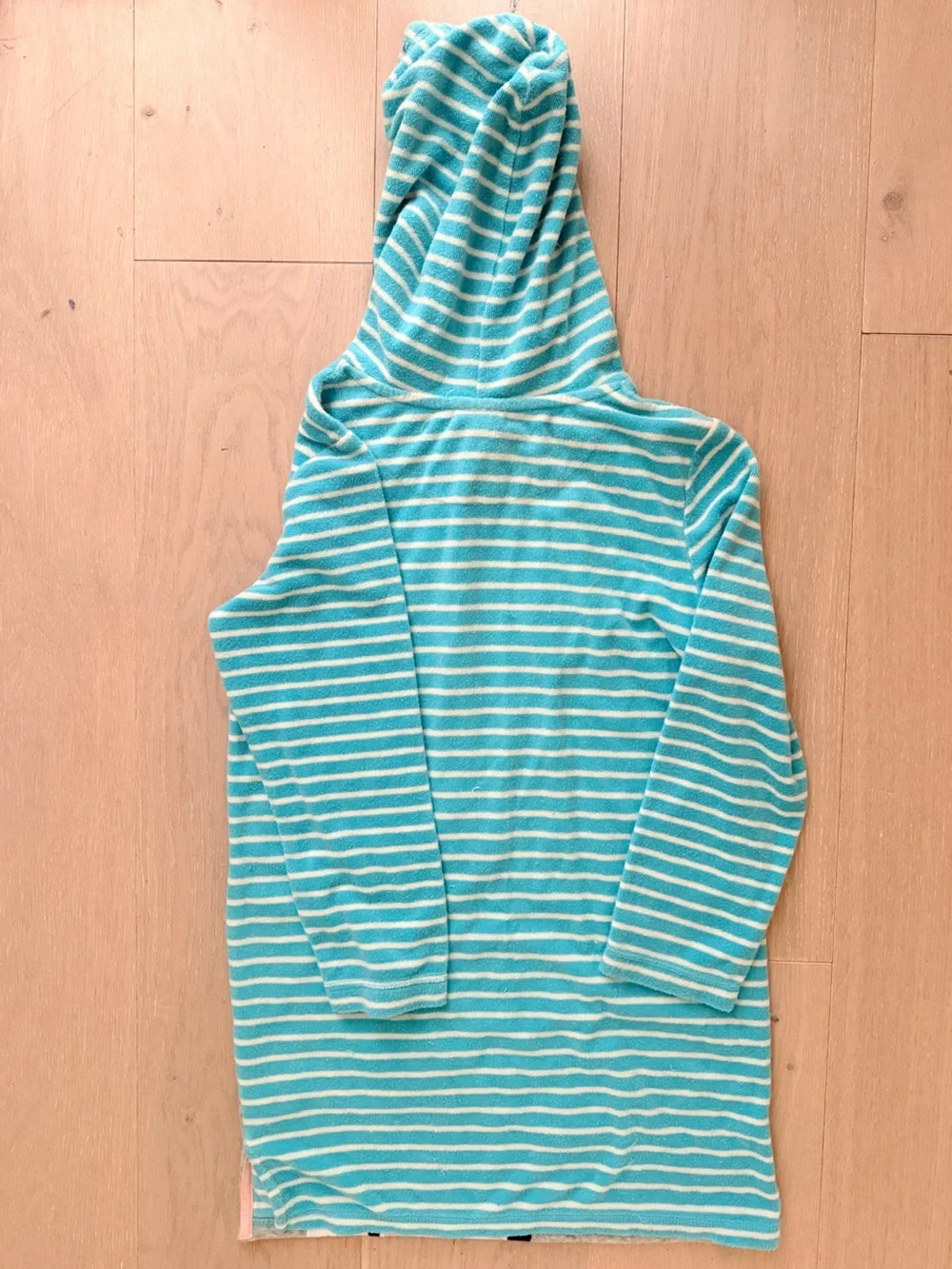 Mini Boden Aqua & White Striped Hooded Tunic with Animal Appliqués